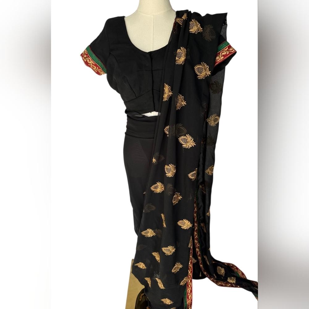 Two Piece Saree Black and Gold Traditional Outfit